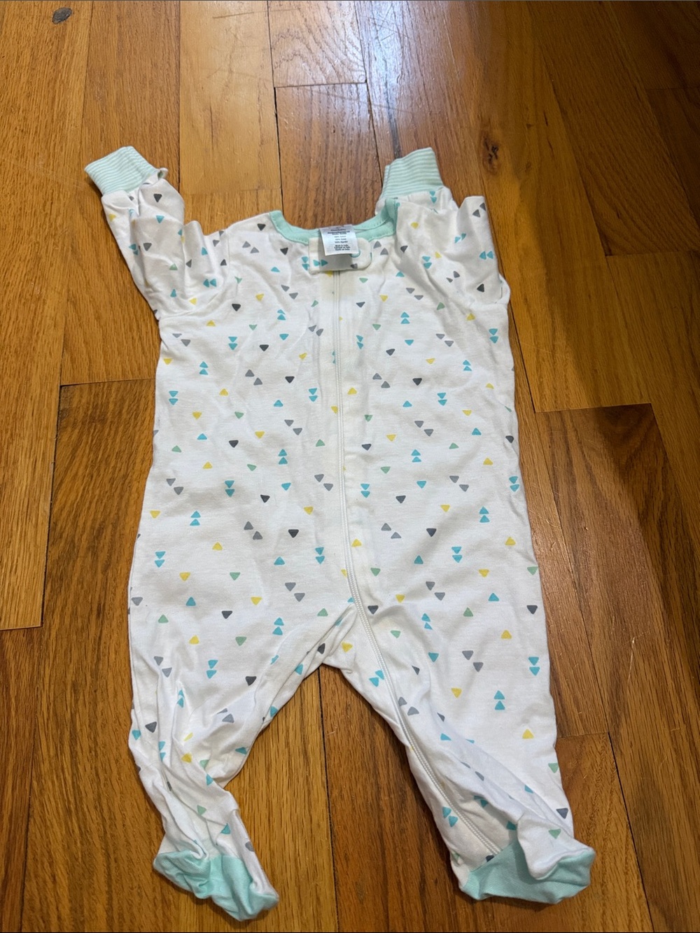 Gerber Cream Footed One-Piece with Mint and Yellow Triangle Print